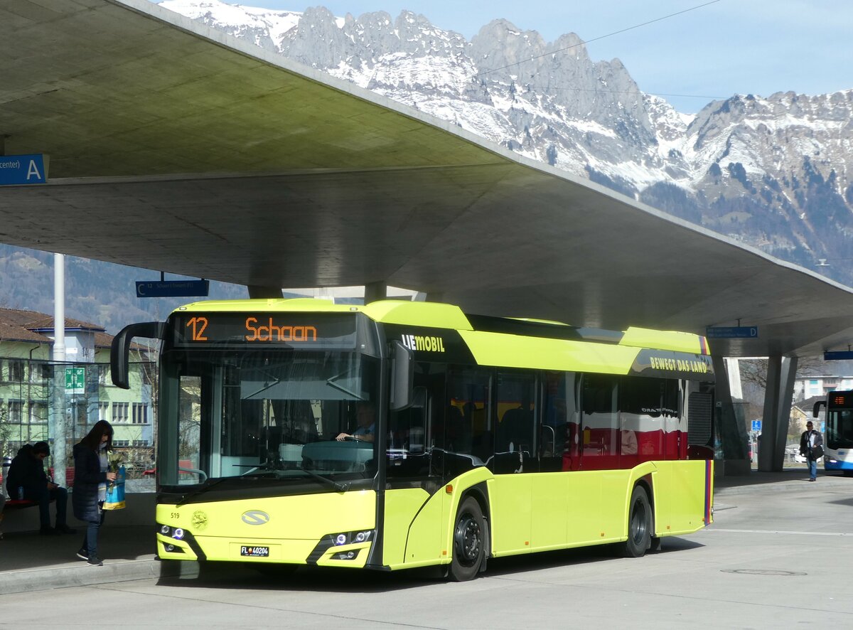 (247'313) - Aus Liechtenstein: BOS PS Anstalt, Vaduz - Nr. 519/FL 40'204 - Solaris am 17. Mrz 2023 beim Bahnhof Buchs