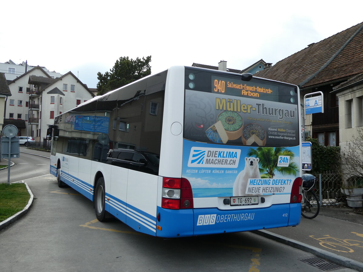 (247'545) - BOTG Amriswil - Nr. 412/TG 692 - MAN am 21. Mrz 2023 beim Bahnhof Romanshorn