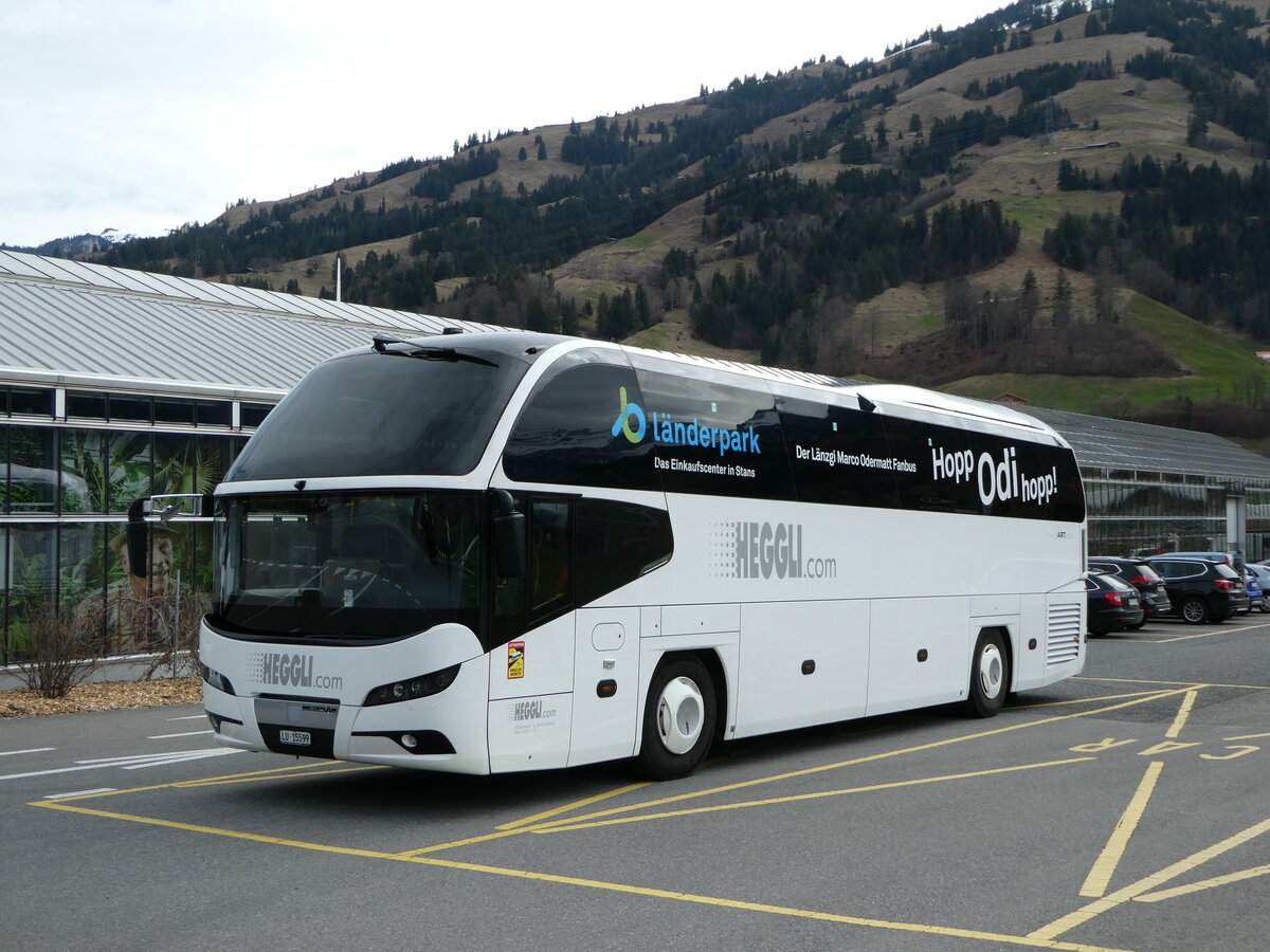 (247'566) - Heggli, Kriens - LU 15'599 - Neoplan am 23. Mrz 2023 in Frutigen, Tropenhaus