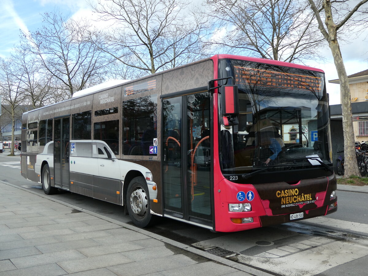 (247'688) - TRAVYS Yverdon - Nr. 223/VD 486'500 - MAN am 25. Mrz 2023 beim Bahnhof Yverdon