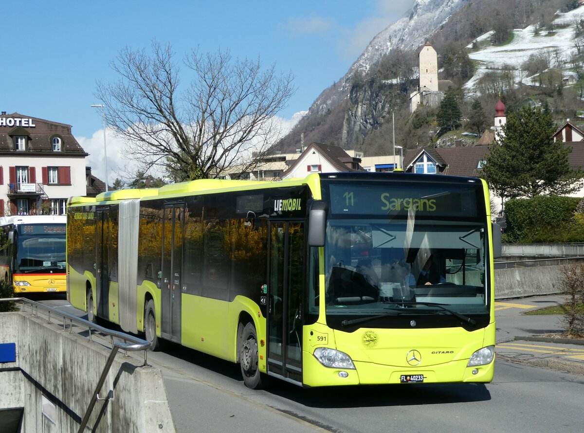 (247'761) - Aus Liechtenstein: BOS PS Anstalt, Vaduz - Nr. 591/FL 40'233 - Mercedes (ex PLA Vaduz Nr. 62/PID 10'405) am 28. Mrz 2023 beim Bahnhof Sargans