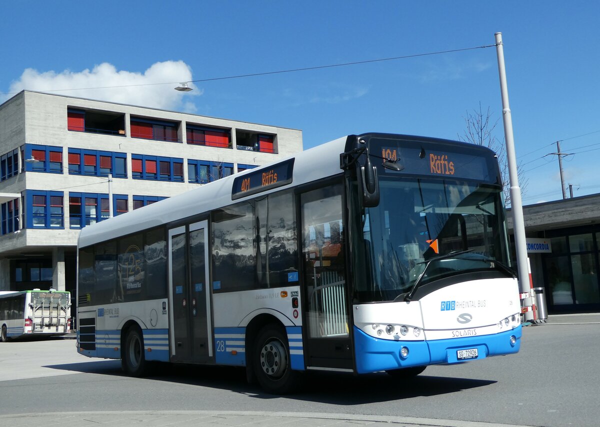 (247'785) - RTB Altsttten - Nr. 28/SG 72'926 - Solaris am 28. Mrz 2023 beim Bahnhof Buchs