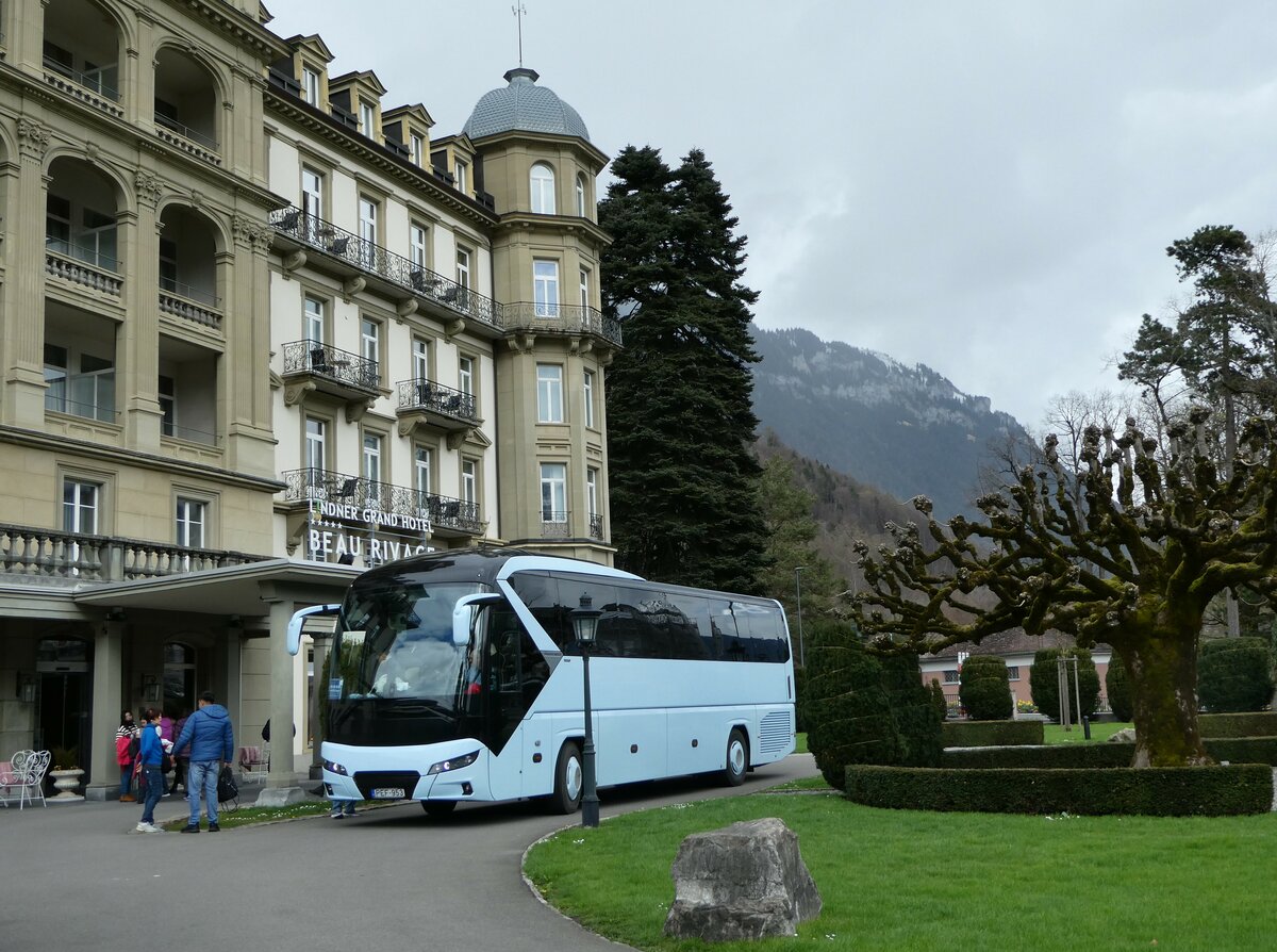 (247'968) - Aus Ungarn: ??? - PEF-953 - Neoplan am 2. April 2023 in Interlaken, Hotel Beau Rivage