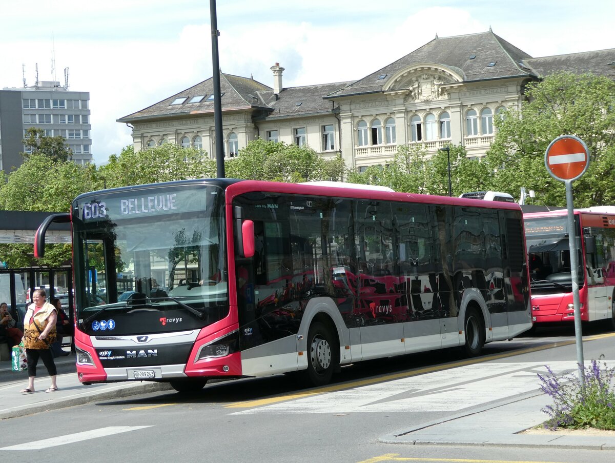 (249'629) - TRAVYS Yverdon - Nr. 118/VD 289'243 - MAN am 5. Mai 2023 beim Bahnhof Yverdon