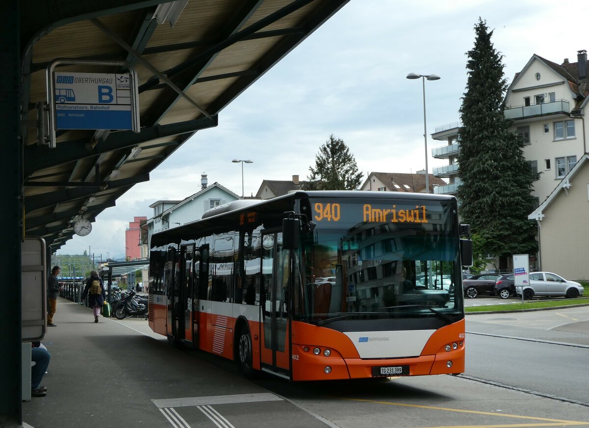 (249'826) - BOTG Amriswil - Nr. 402/TG 231'399 - Neoplan (ex Nr. 6) am 8. Mai 2023 beim Bahnhof Romanshorn