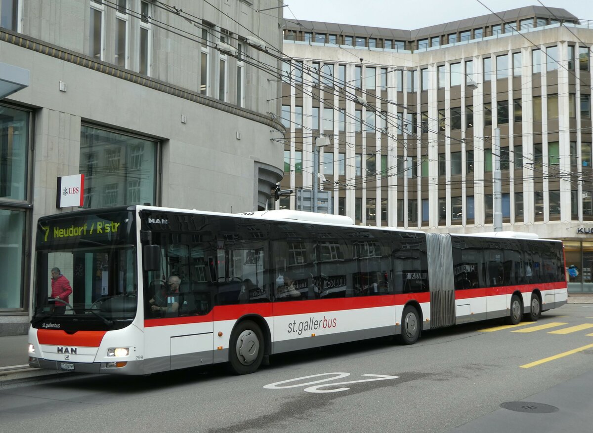 (250'048) - St. Gallerbus, St. Gallen - Nr. 299/SG 198'299 - MAN am 16. Mai 2023 beim Bahnhof St. Gallen