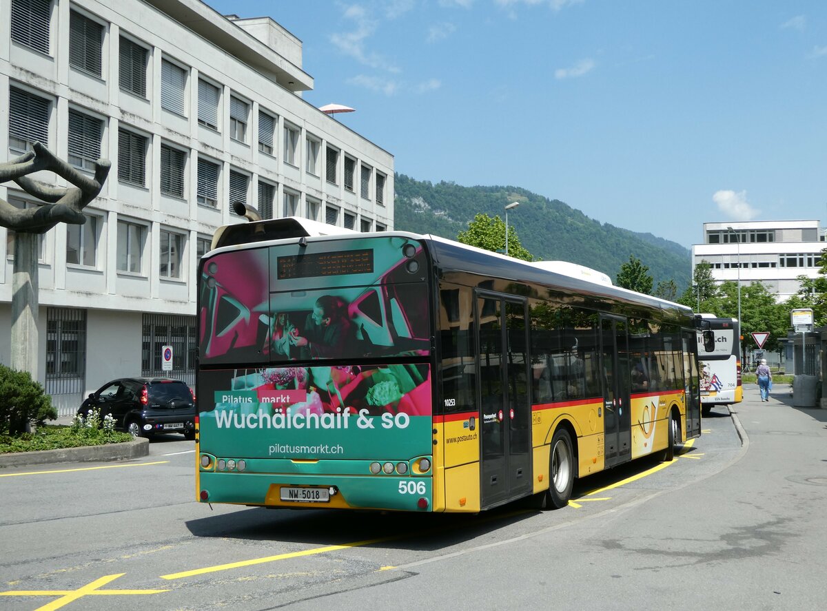 (250'873) - PostAuto Zentralschweiz - Nr. 506/NW 5018/PID 10'253 - Solaris (ex Nr. 56; ex Nr. 26; ex Thepra, Stans Nr. 26) am 1. Juni 2023 beim Bahnhof Stans