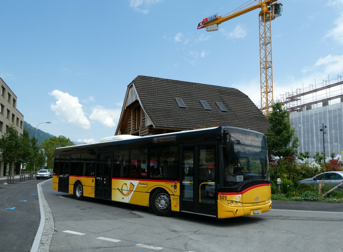 (250'887) - PostAuto Zentralschweiz - Nr. 505/NW 5017/PID 10'252 - Solaris (ex Nr. 55; ex Thepra, Stans Nr. 25) am 1. Juni 2023 beim Bahnhof Stans