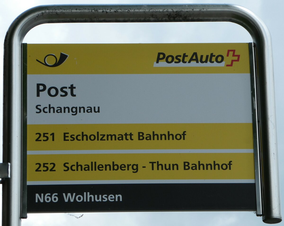 (251'371) - PostAuto-Haltestellenschild - Schangnau, Post - am 11. Juni 2023