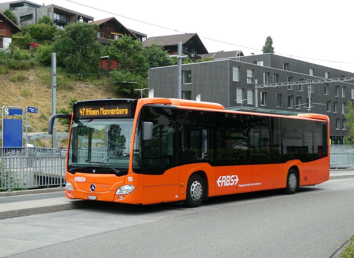 (251'859) - RBS Worblaufen - Nr. 15/BE 246'015 - Mercedes am 22. Juni 2023 beim Bahnhof Bolligen