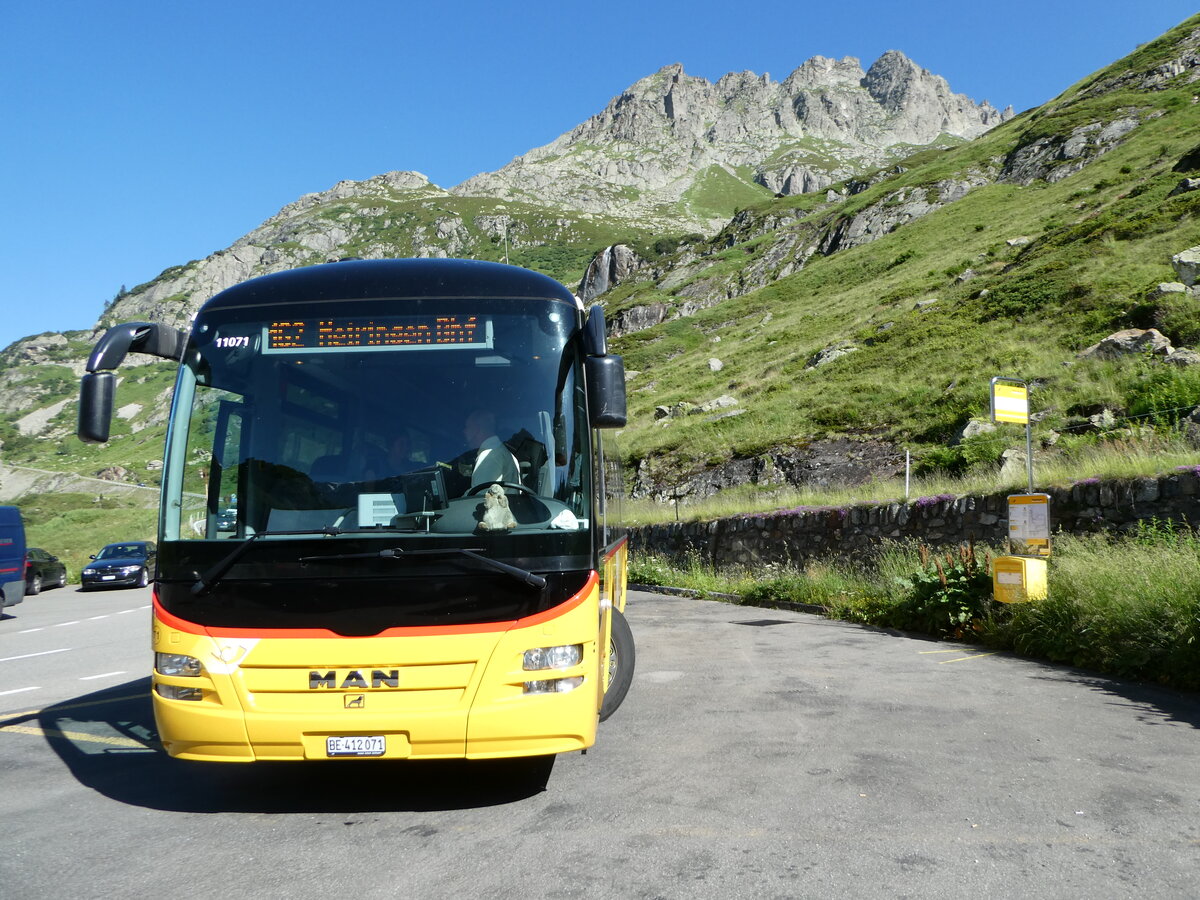 (252'534) - PostAuto Bern - Nr. 71/BE 412'071/PID 11'071 - MAN (ex PostAuto Zentralschweiz Nr. 20; ex Dillier, Sarnen Nr. 20) am 9. Juli 2023 in Susten, Steingletscher