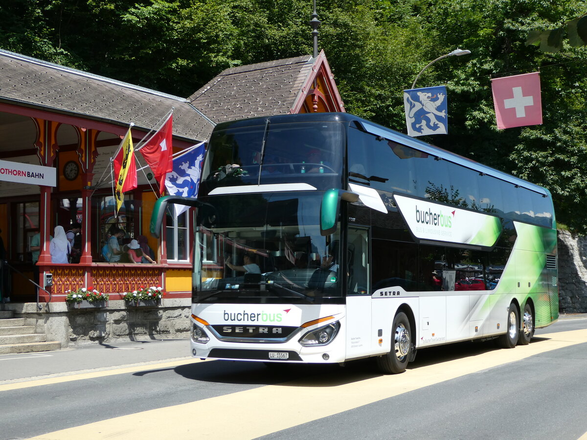 (252'652) - Bucher, Dierikon - Nr. 37/LU 15'567 - Setra am 14. Juli 2023 beim Bahnhof Brienz