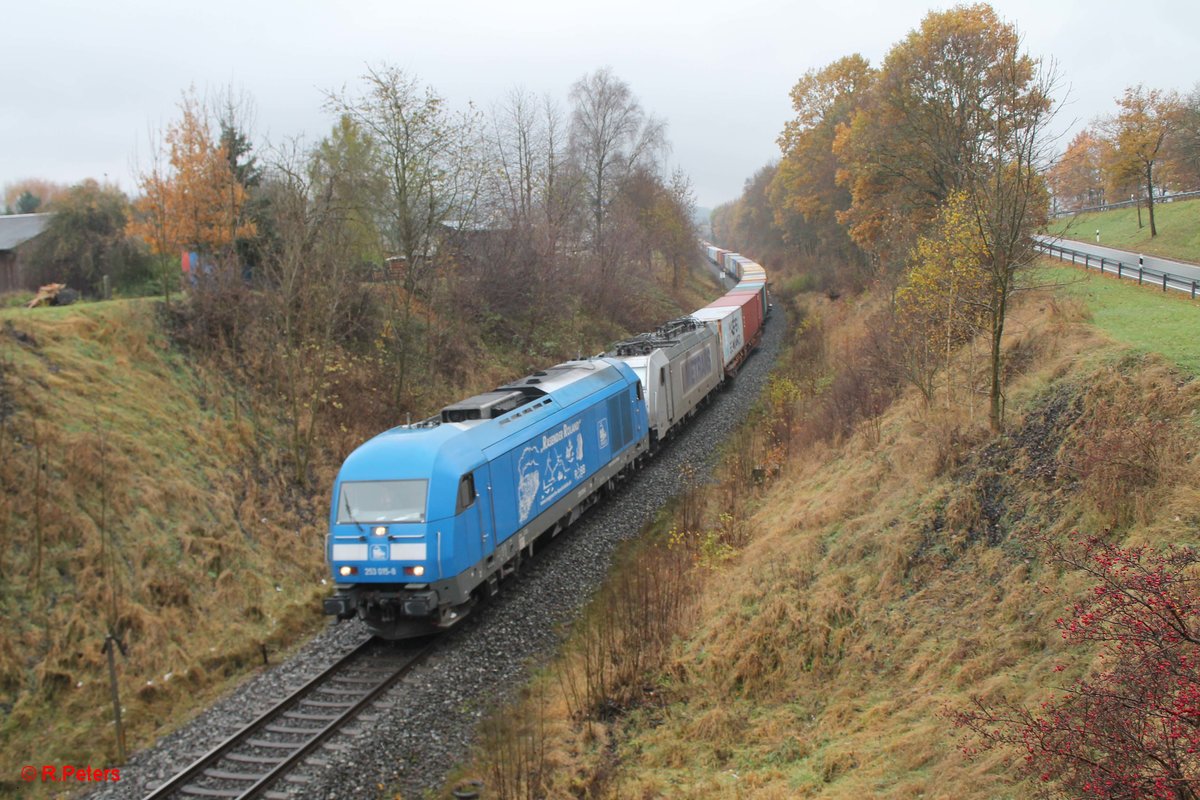 253 015-8 und eine Metrans E-Lok mit meinem Elbtal-Umleiter bei Seußen. 11.11.16