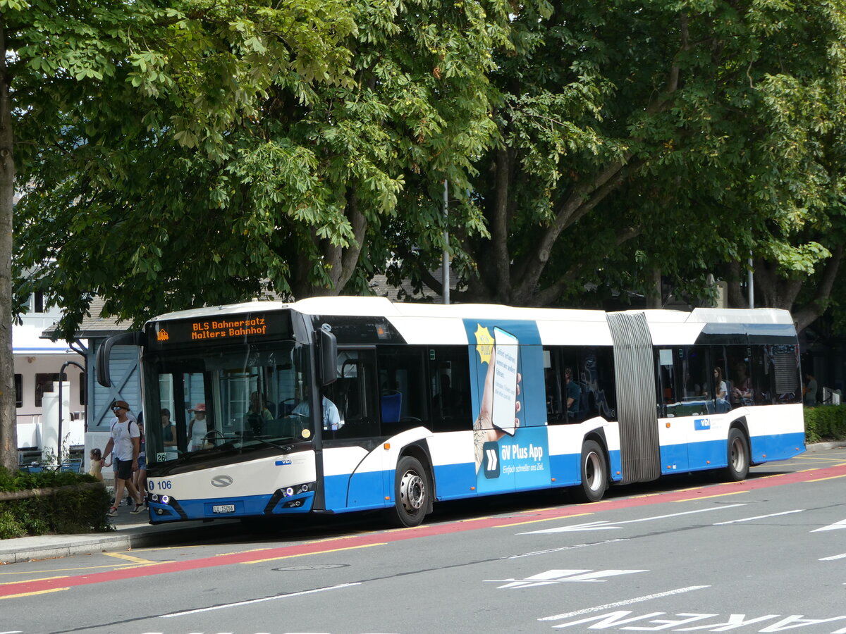 (253'140) - VBL Luzern - Nr. 106/LU 15'056 - Solaris am 29. Juli 2023 beim Bahnhof Luzern