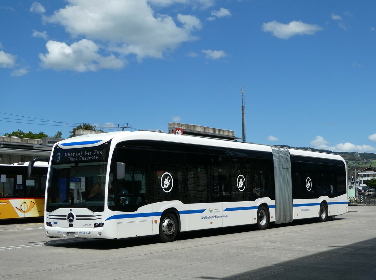 (253'344) - ZVB Zug - Nr. 8/ZG 88'008 - Mercedes am 3. August 2023 beim Bahnhof Baar