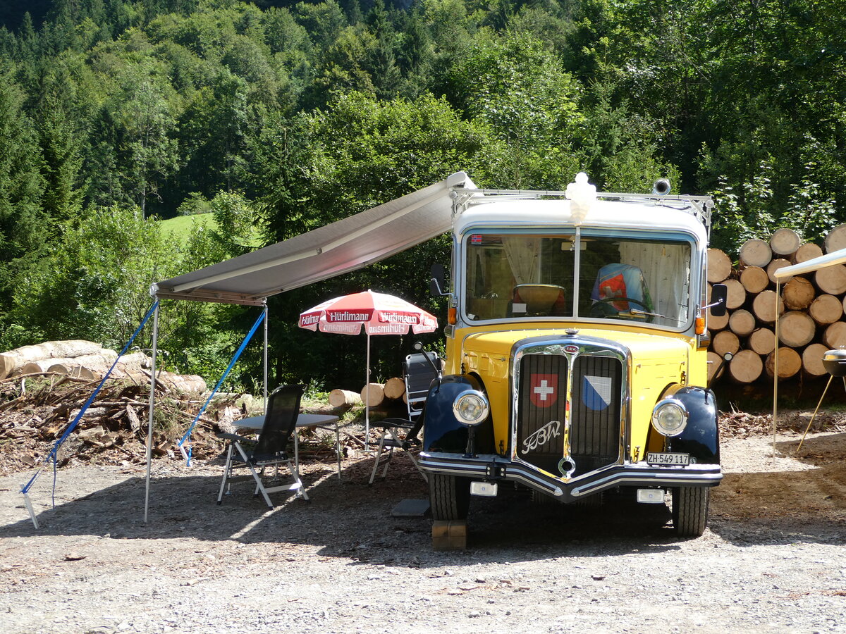 (253'999) - Frei, Fehraltdorf - ZH 549'117 - FBW/R&J (ex Bucheli, Kriens Nr. 15) am 19. August 2023 in Hoch-Ybrig, Talstation Weglosen