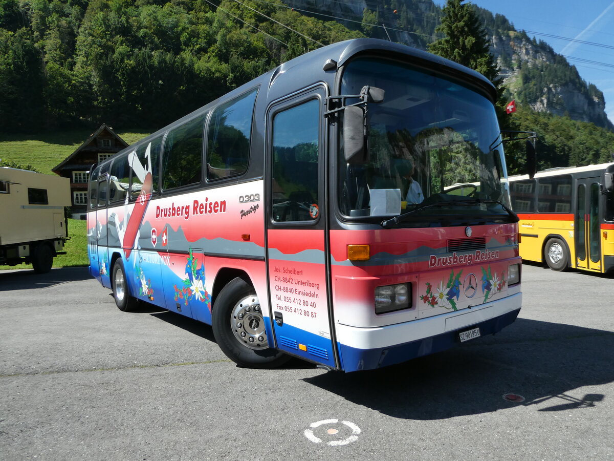 (254'047) - Schelbert, Einsiedeln - SZ 90'195 U - Mercedes (ex Scheidegger, Basel Nr. 30) am 19. August 2023 in Hoch-Ybrig, Talstation Weglosen