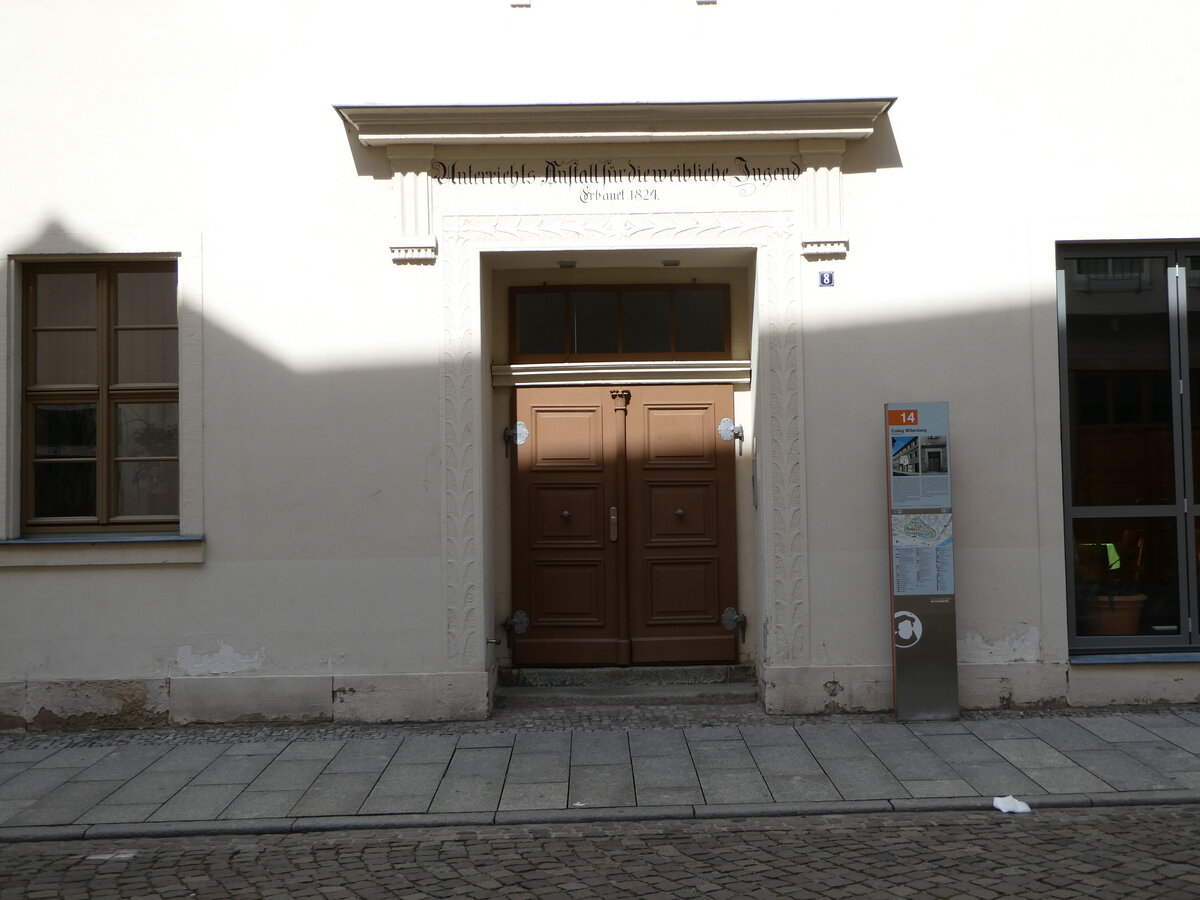 (254'731) - Tre der Unterrichts Anstalt fr die weibliche Jugend - Erbaut 1824 - am 3. September 2023 in Wittenberg