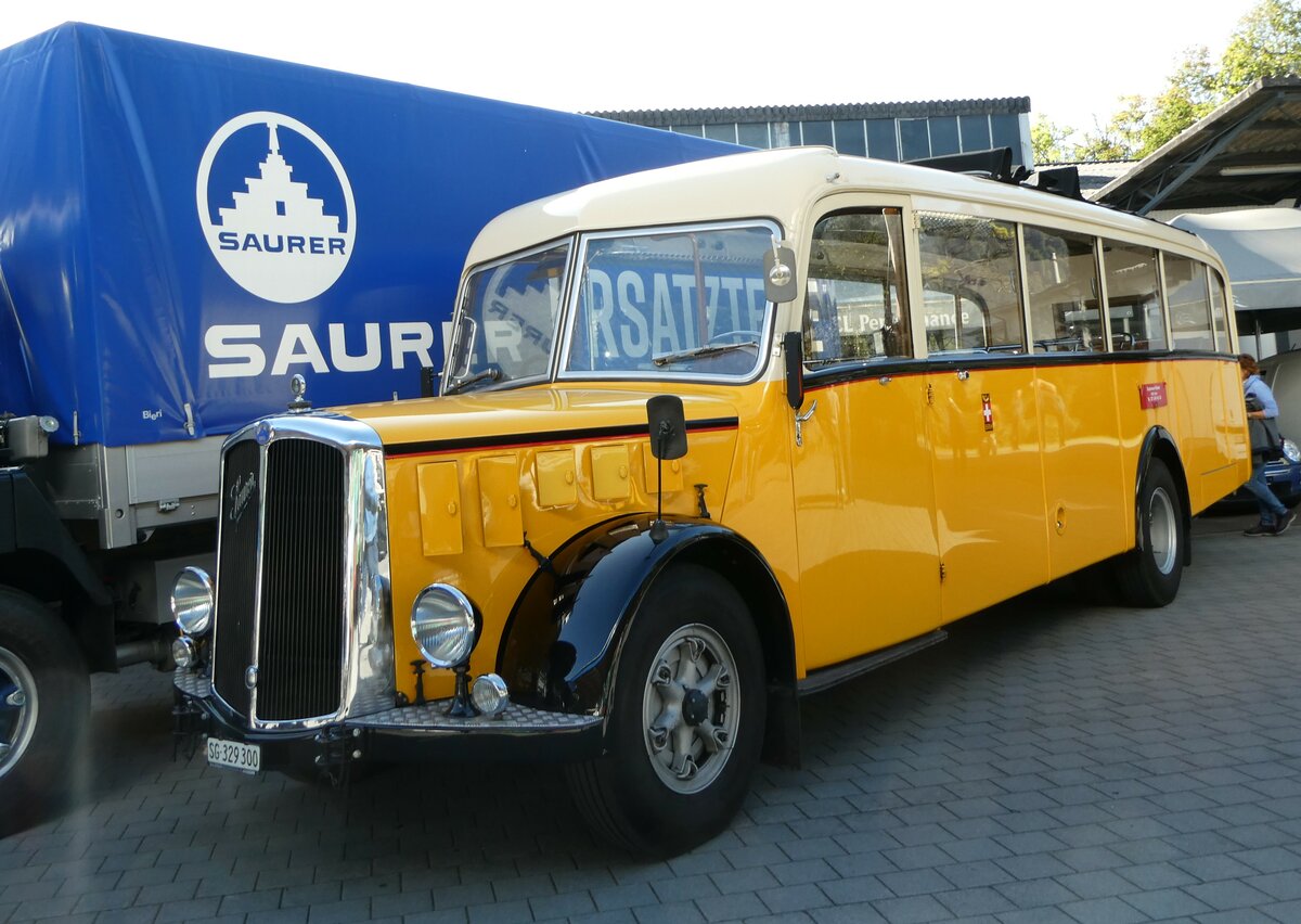 (255'912) - Baumgartner, Horn - SG 329'300 - Saurer/Tscher (ex Bucheli, Kriens Nr. 10; ex Grni, Udligenswil) am 7. Oktober 2023 in Nfels, FBW-Museum