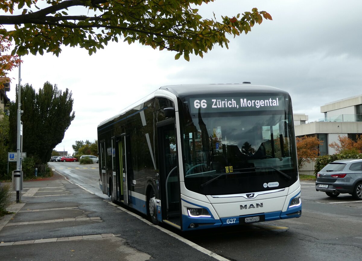 (256'264) - VBZ Zrich - Nr. 637/ZH 965'637 - MAN am 21. Oktober 2023 in Kilchberg, Kirche