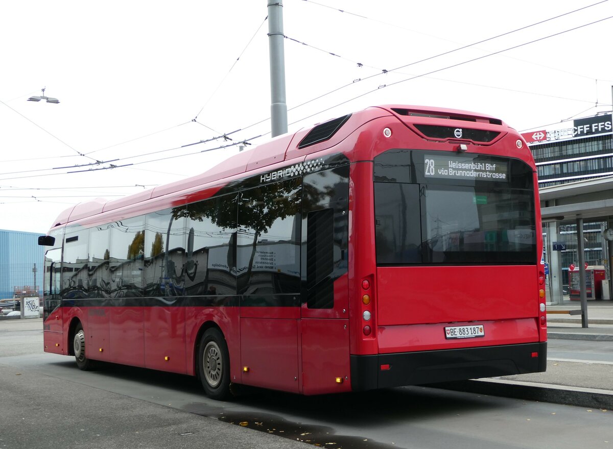 (256'431) - Bernmobil, Bern - Nr. 187/BE 883'187 - Volvo am 26. Oktober 2023 beim Bahnhof Bern Wankdorf