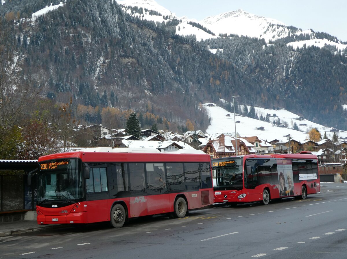 (257'241) - AFA Adelboden - Nr. 55/BE 611'055 - Scania/Hess am 27. November 2023 beim Bahnhof Frutigen