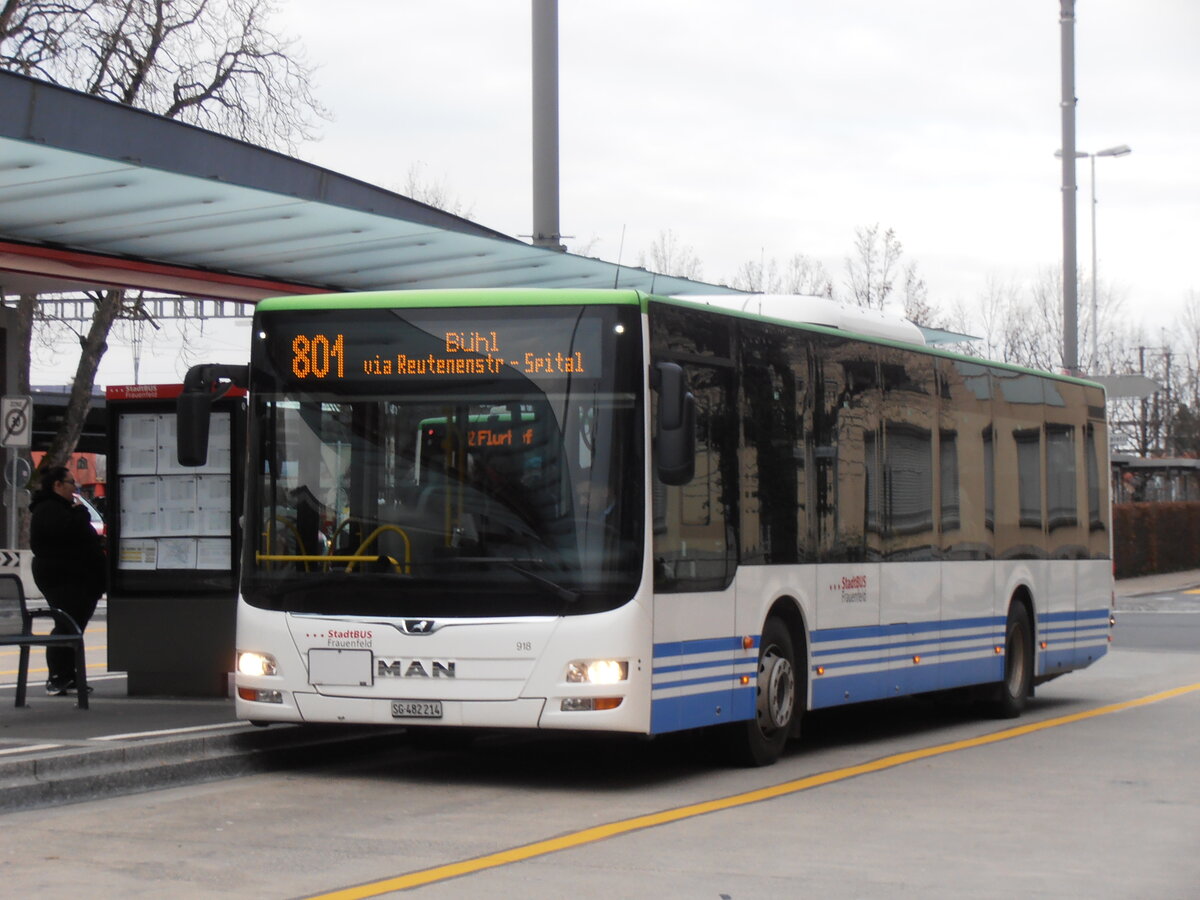 (257'646) - StadtBUS, Frauenfeld - Nr. 918/SG 482'214 - MAN (ex RTB Altsttten Nr. 918; ex PostBus/A BD 15'338) am 15. Dezember 2023 beim Bahnhof Frauenfeld