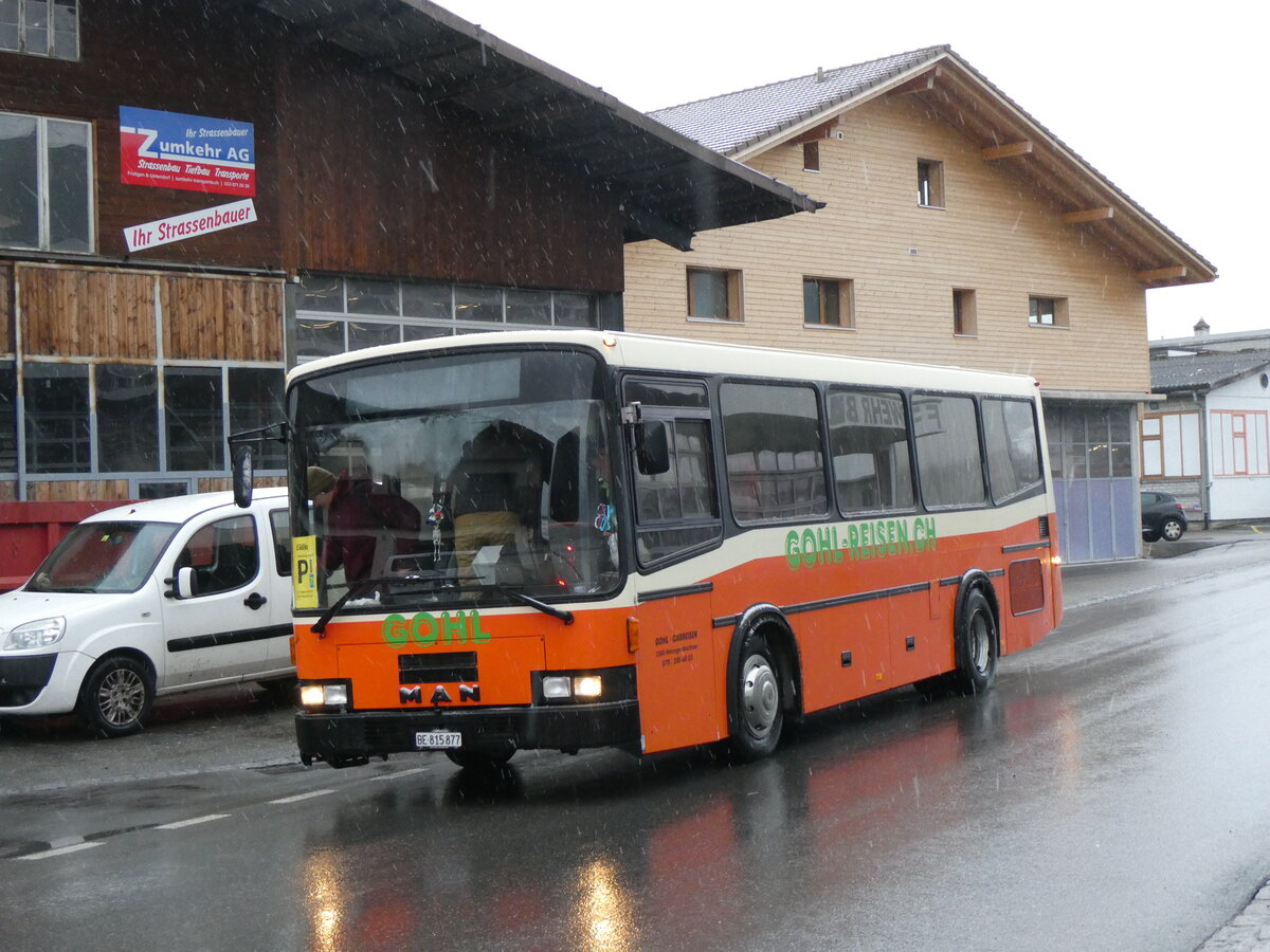 (258'456) - Gohl, Herzogenbuchsee - BE 815'877 - MAN/Lauber (ex AMSA Chiasso Nr. 19; ex Tresch, Amsteg PID 2290) am 6. Januar 2024 beim Bahnhof Frutigen