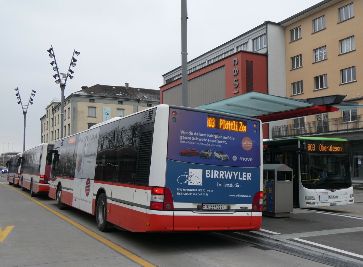 (258'534) - StadtBUS, Frauenfeld - Nr. 712/TG 237'012 - MAN (ex PostAuto Ostschweiz PID 10'104) am 9. Januar 2024 beim Bahnhof Frauenfeld