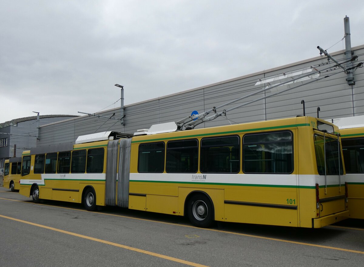 (258'953) - transN, La Chaux-de-Fonds - Nr. 101 - NAW/Hess Gelenktrolleybus (ex TN Neuchtel Nr. 101) am 26. Januar 2024 in Marin, Dpt