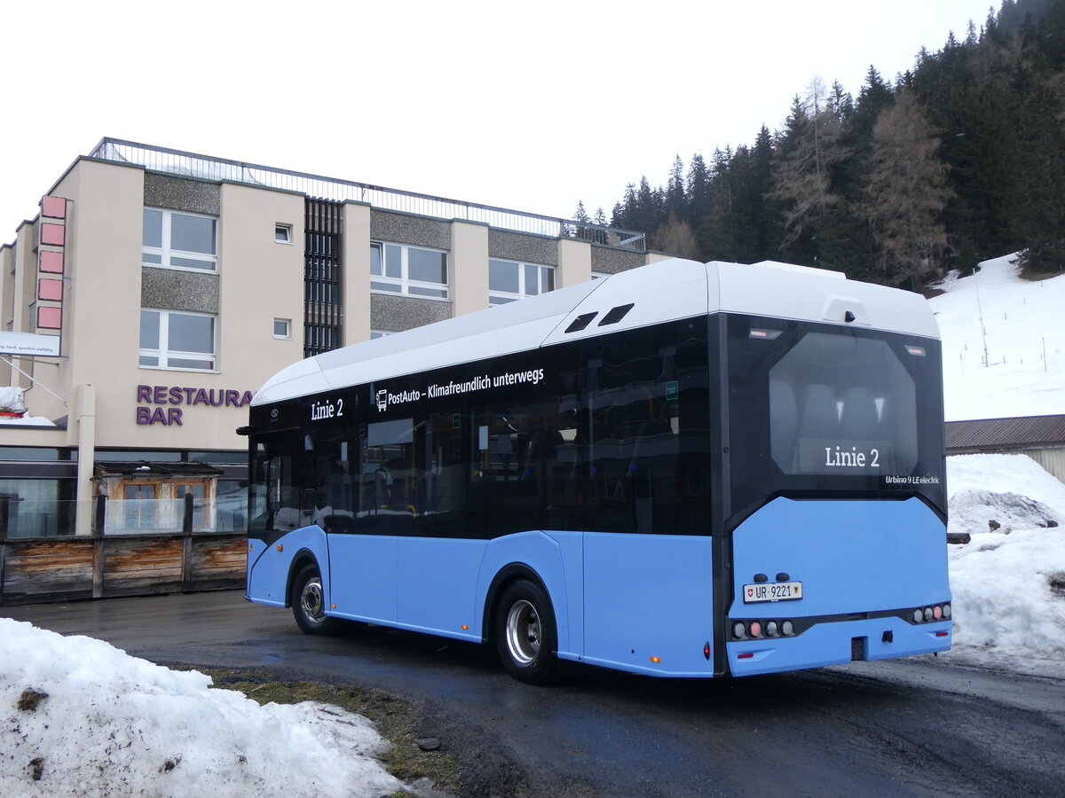 (259'246) - Mattli, Wassen - UR 9221/PID 11'795 - eSolaris (ex PostAuto Bern BE 90'275; ex PostAuto Bern BE 610'546) am 10. Februar 2024 in Andermatt, Gemsstockbahn