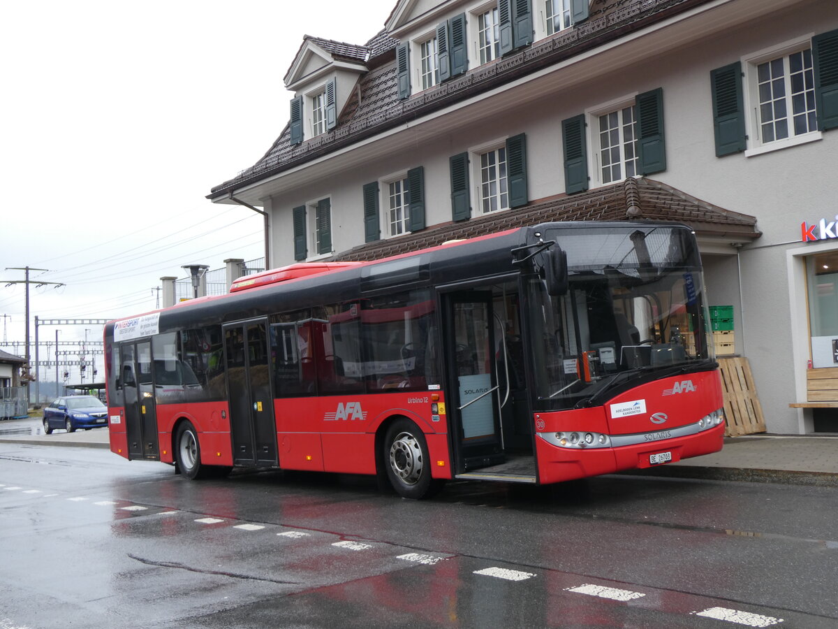 (259'508)  AFA Adelboden - Nr. 30/BE 26'703 - Solaris am 22. Februar 2024 beim Bahnhof Frutigen