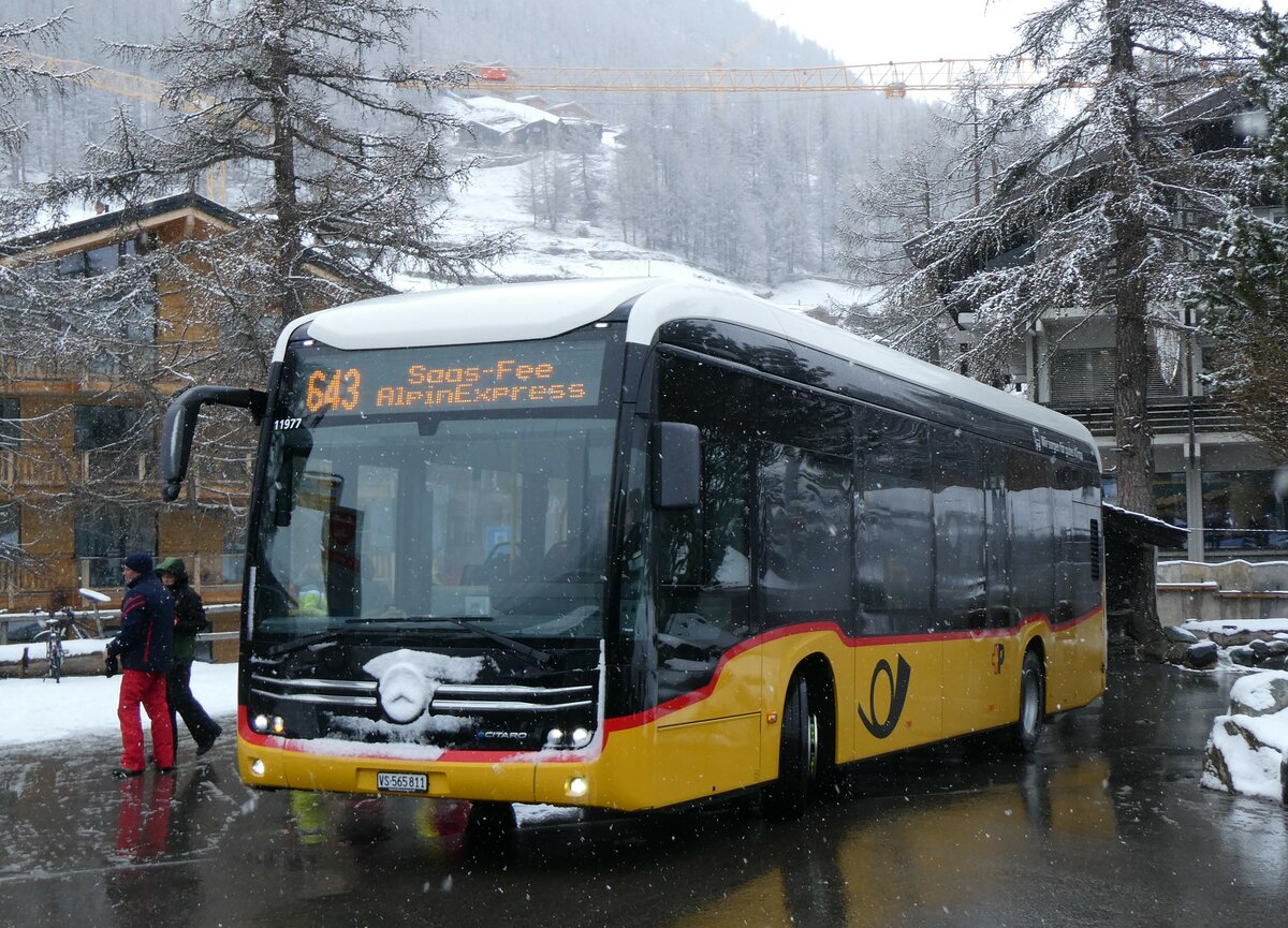 (259'727) - PostAuto Wallis - VS 565'811/PID 11'977 - eMercedes am 27. Februar 2024 in Saas-Fee, Busterminal