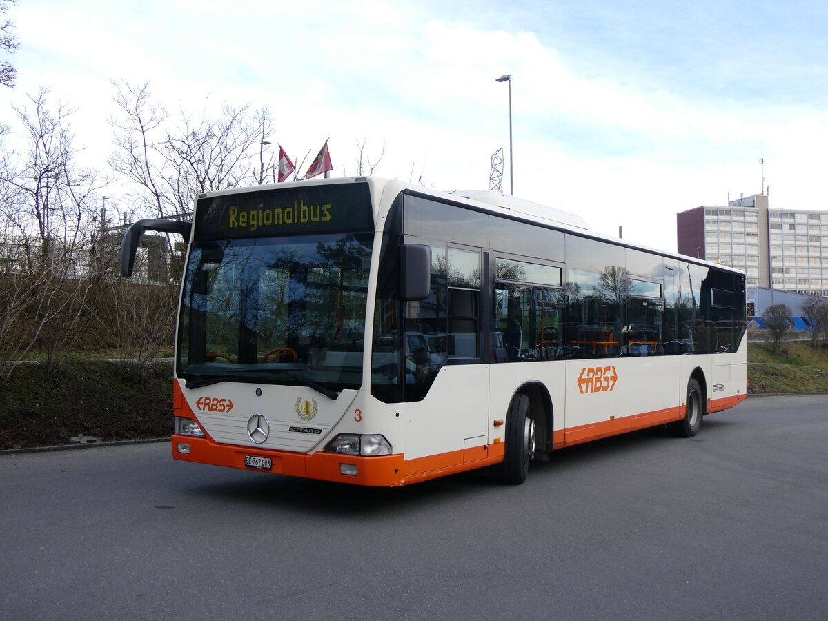 (260'088) - RBS Worblaufen - Nr. 3/BE 767'003 - Mercedes am 3. Mrz 2024 in Worblaufen, Garage (mit Zielanzeige: Regionalbus)