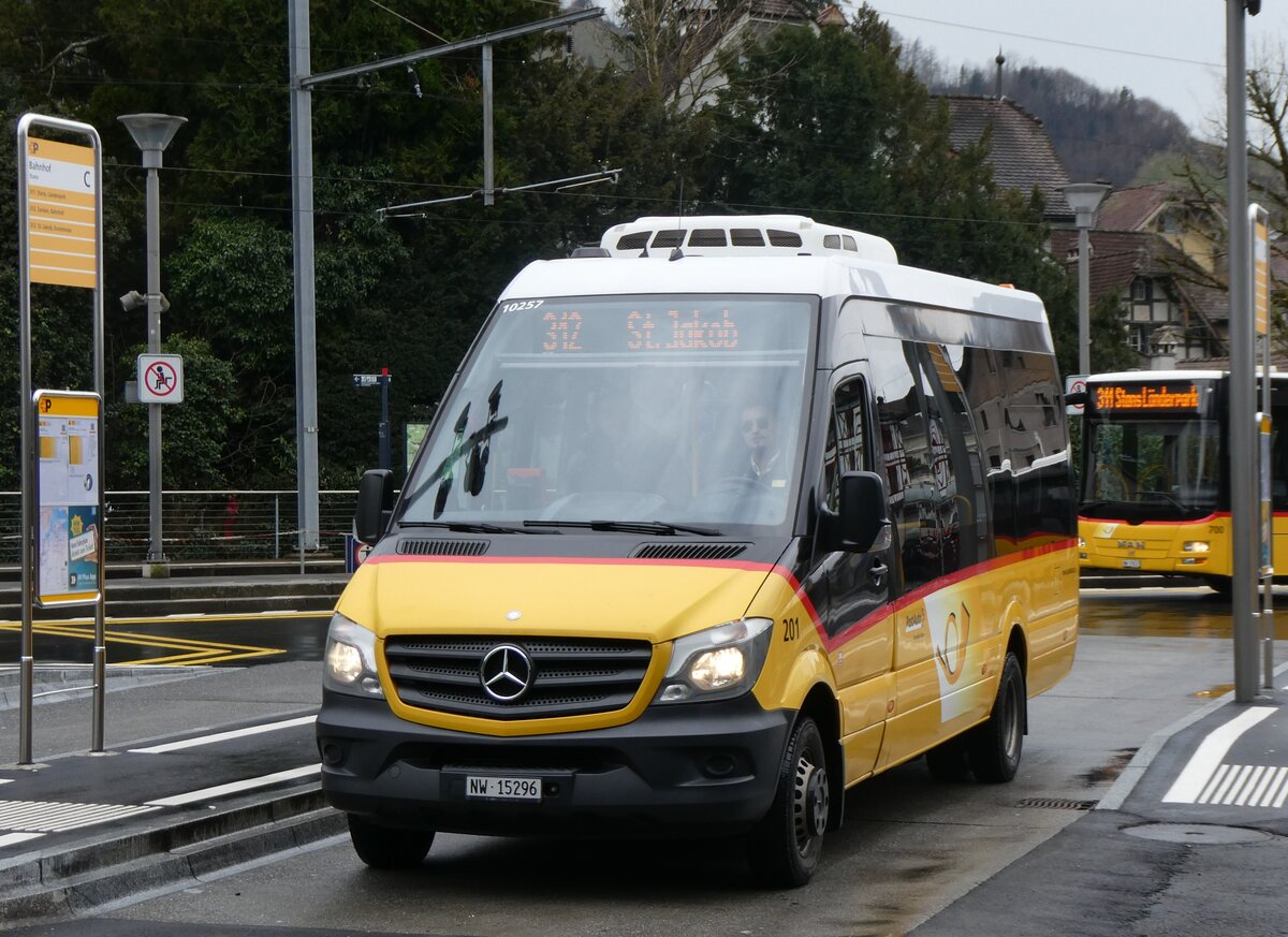 (260'288) - PostAuto Zentralschweiz - Nr. 201/NW 15'296/PID 10'257 - Mercedes (ex Nr. 31; ex Nr. 21; ex Dillier, Sarnen Nr. 21) am 12. Mrz 2024 beim Bahnhof Stans