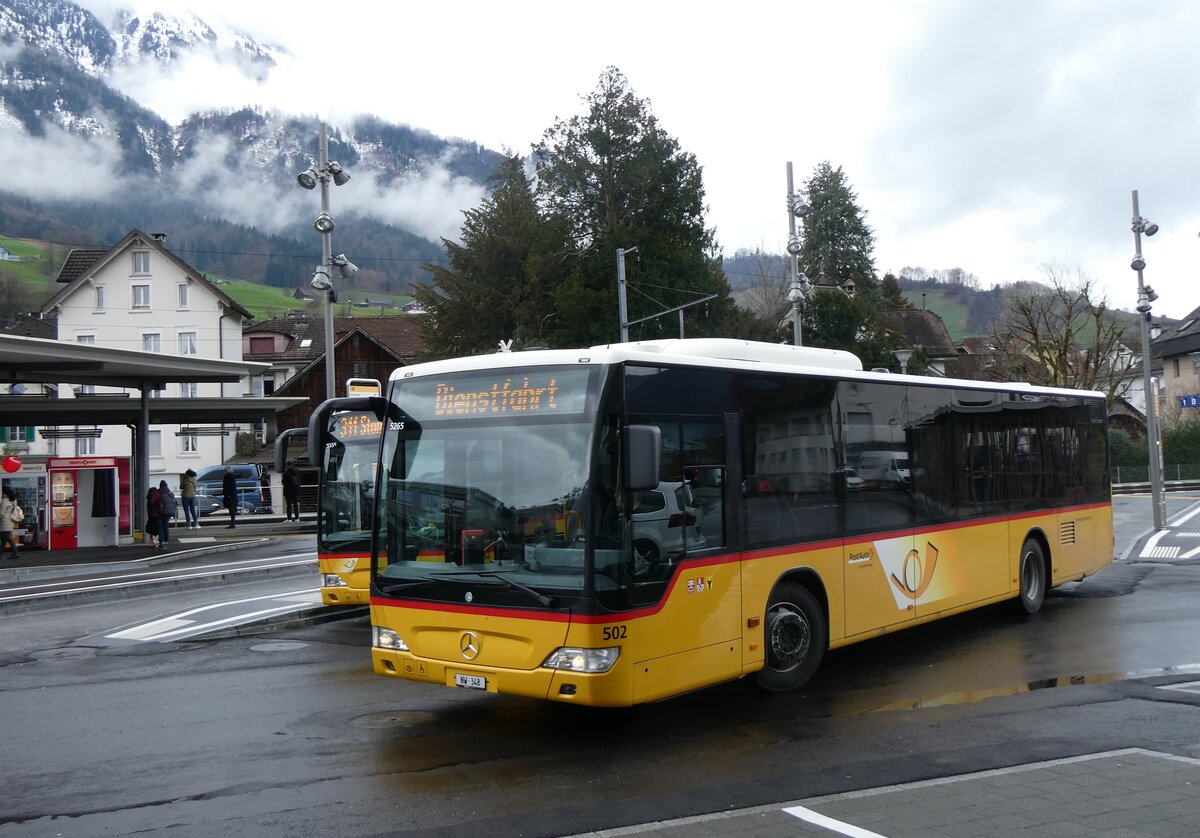 (260'311) - PostAuto Zentralschweiz - Nr. 502/NW 348/PID 5265 - Mercedes (ex Nr. 52; ex Nr. 31; ex Thepra, Stans Nr. 31) am 12. Mrz 2024 beim Bahnhof Stans