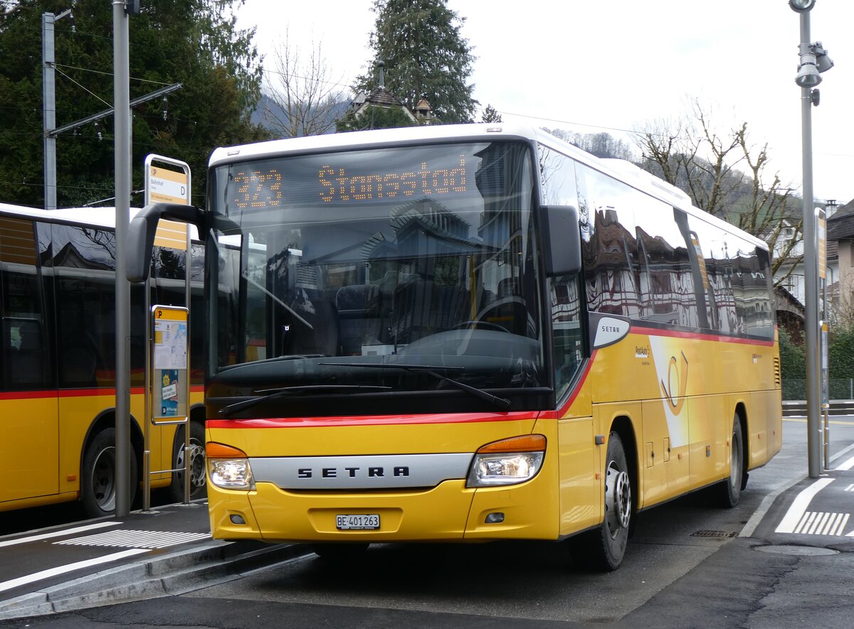 (260'317) - PostAuto Bern - BE 401'263/PID 4504 - Setra (ex AVG Meiringen Nr. 63) am 12. Mrz 2024 beim Bahnhof Stans