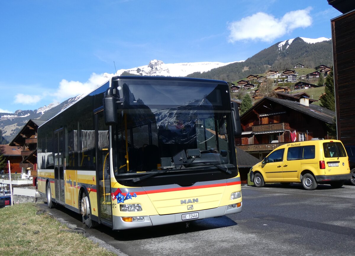 (260'466) - GrindelwaldBus, Grindelwald - Nr. 17/BE 72'444 - MAN/Gppel (ex STI Thun Nr. 133) am 19. Mrz 2024 in Grindelwald, Garage