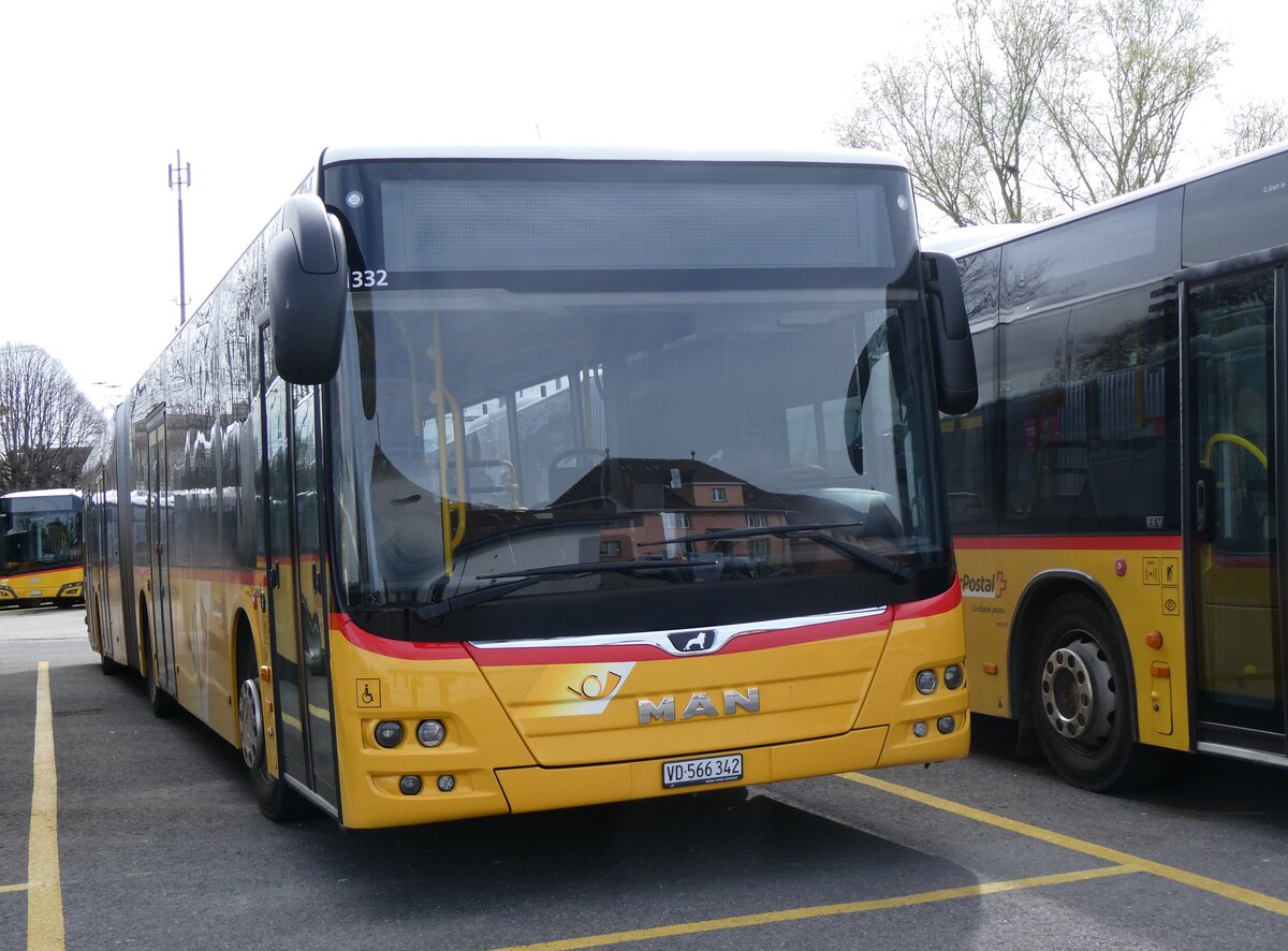 (260'829) - CarPostal Ouest - VD 566'342/PID 11'332 - MAN am 29. Mrz 2024 in Yverdon, Garage