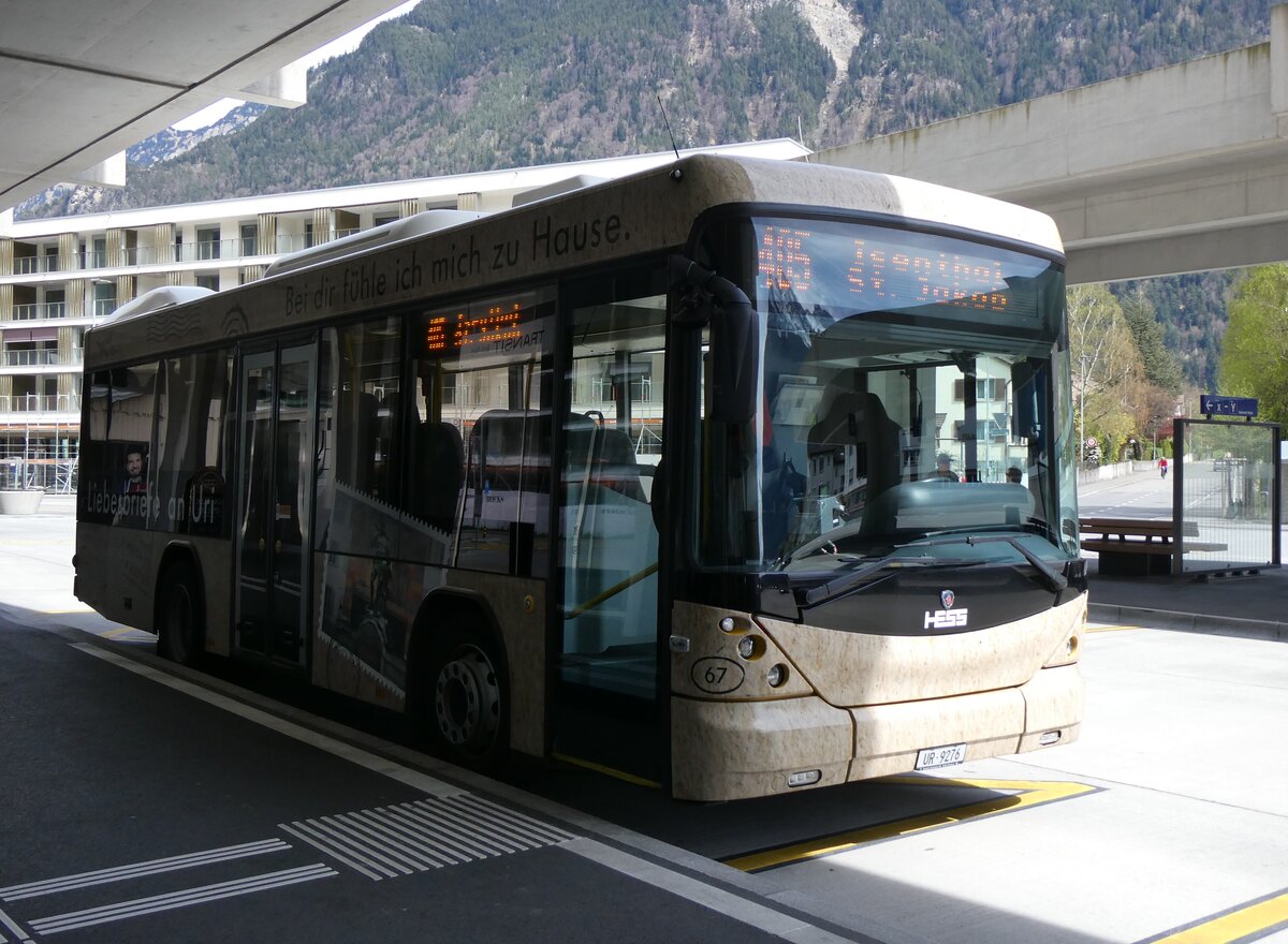 (261'033) - AAGU Altdorf - Nr. 67/UR 9276 - Scania/Hess (ex PID 10'099) am 6. April 2024 beim Bahnhof Altdorf