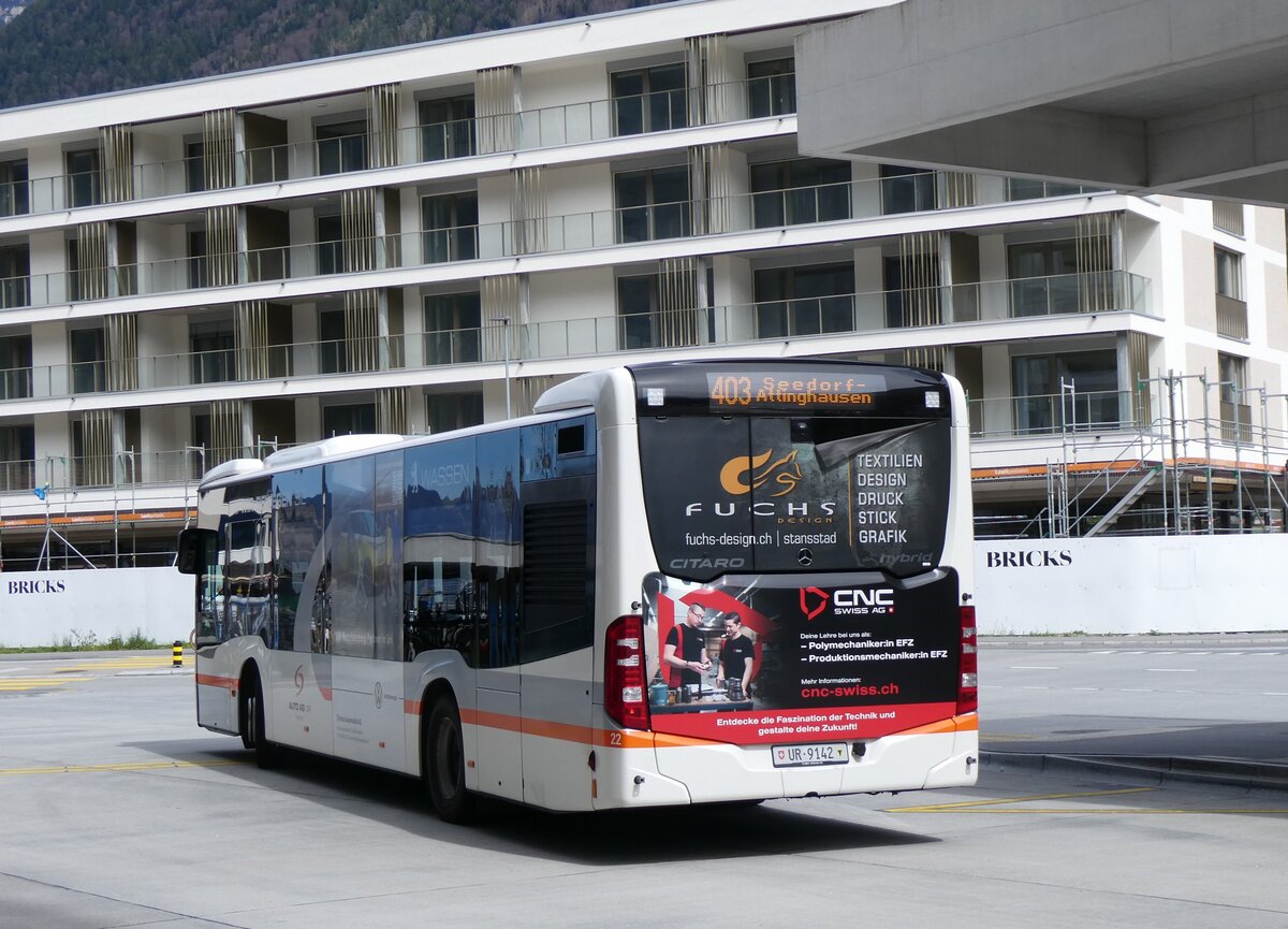 (261'039) - AAGU Altdorf - Nr. 22/UR 9142 - Mercedes am 6. April 2024 beim Bahnhof Altdorf