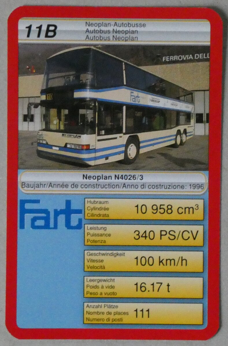 (261'060) - Quartett-Spielkarte mit Fart Neoplan N4026-3 Nr. 102 am 7. April 2024 in Thun