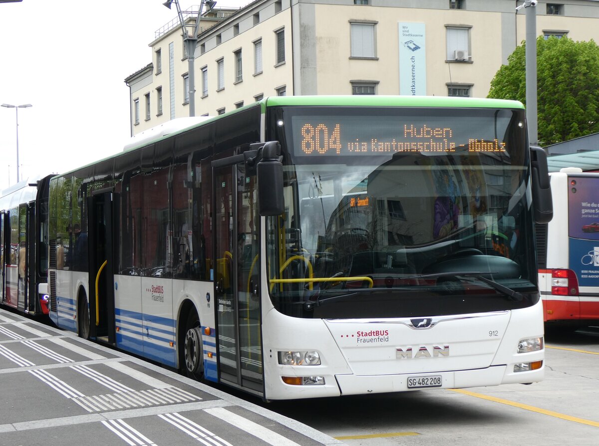 (261'089) - StadtBUS, Frauenfeld - Nr. 912/SG 482'208 - MAN (ex RTB Altsttten Nr. 912; ex PostBus/A BD 15'356) am 9. April 2024 beim Bahnhof Frauenfeld