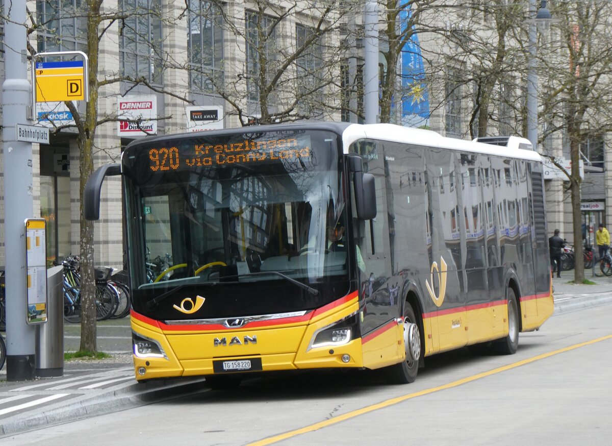 (261'113) - PostAuto Ostschweiz - TG 158'220/PID 11'925 - MAN am 9. April 2024 beim Bahnhof Frauenfeld