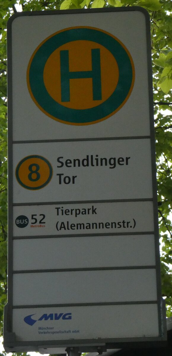 (261'287) - MVG-Haltestellenschild - Mnchen, Sendlinger Tor - am 13. April 2024