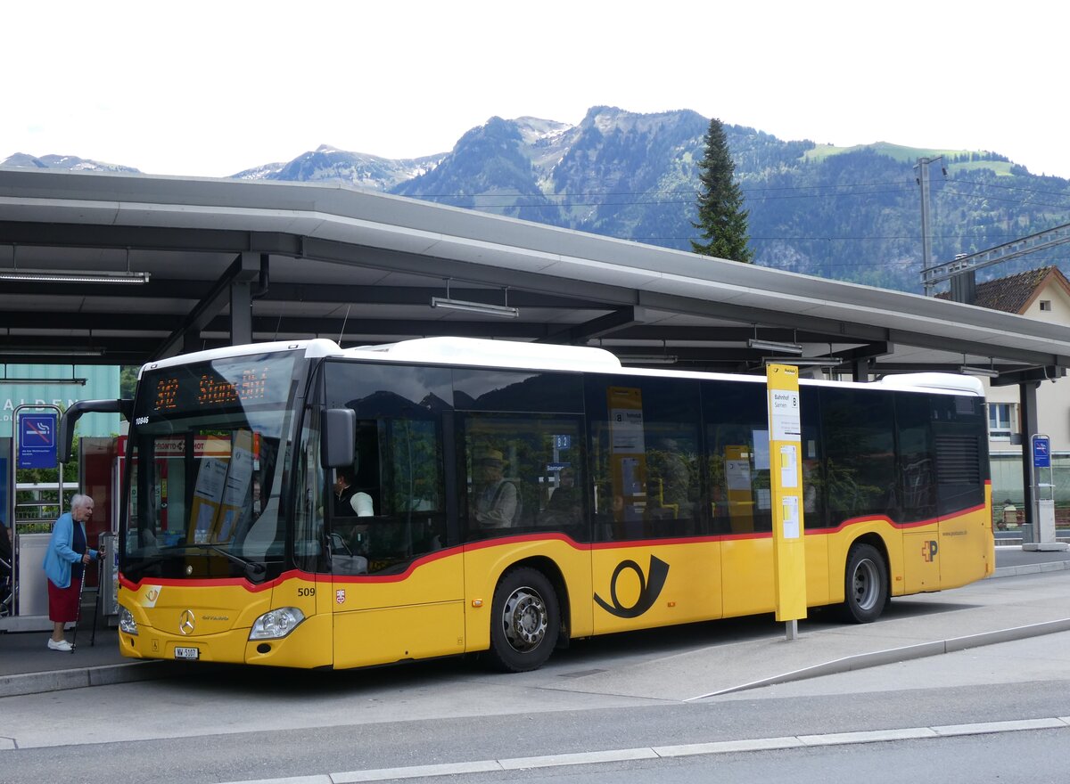 (262'718) - PostAuto Zentralschweiz - Nr. 509/NW 5107/PID 10'846 - Mercedes (ex Nr. 59; ex Nr. 12; ex Thepra, Stans Nr. 12) am 18. Mai 2024 beim Bahnhof Sarnen