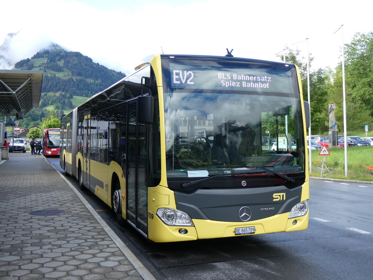 (262'760) - STI Thun - Nr. 709/BE 865'709 - Mercedes am 22. Mai 2024 beim Bahnhof Frutigen