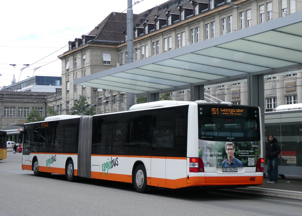 (262'863) - Regiobus, Gossau - Nr. 46/SG 38'472 - MAN am 24. Mai 2024 beim Bahnhof St. Gallen