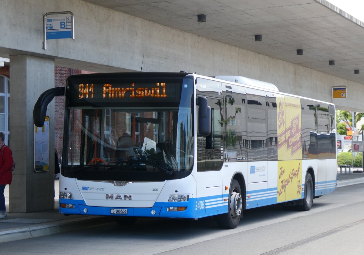 (263'140) - BOTG Amriswil - Nr. 406/TG 180'556 - MAN (ex Nr. 2) am 25. Mai 2024 in Arbon, Bushof