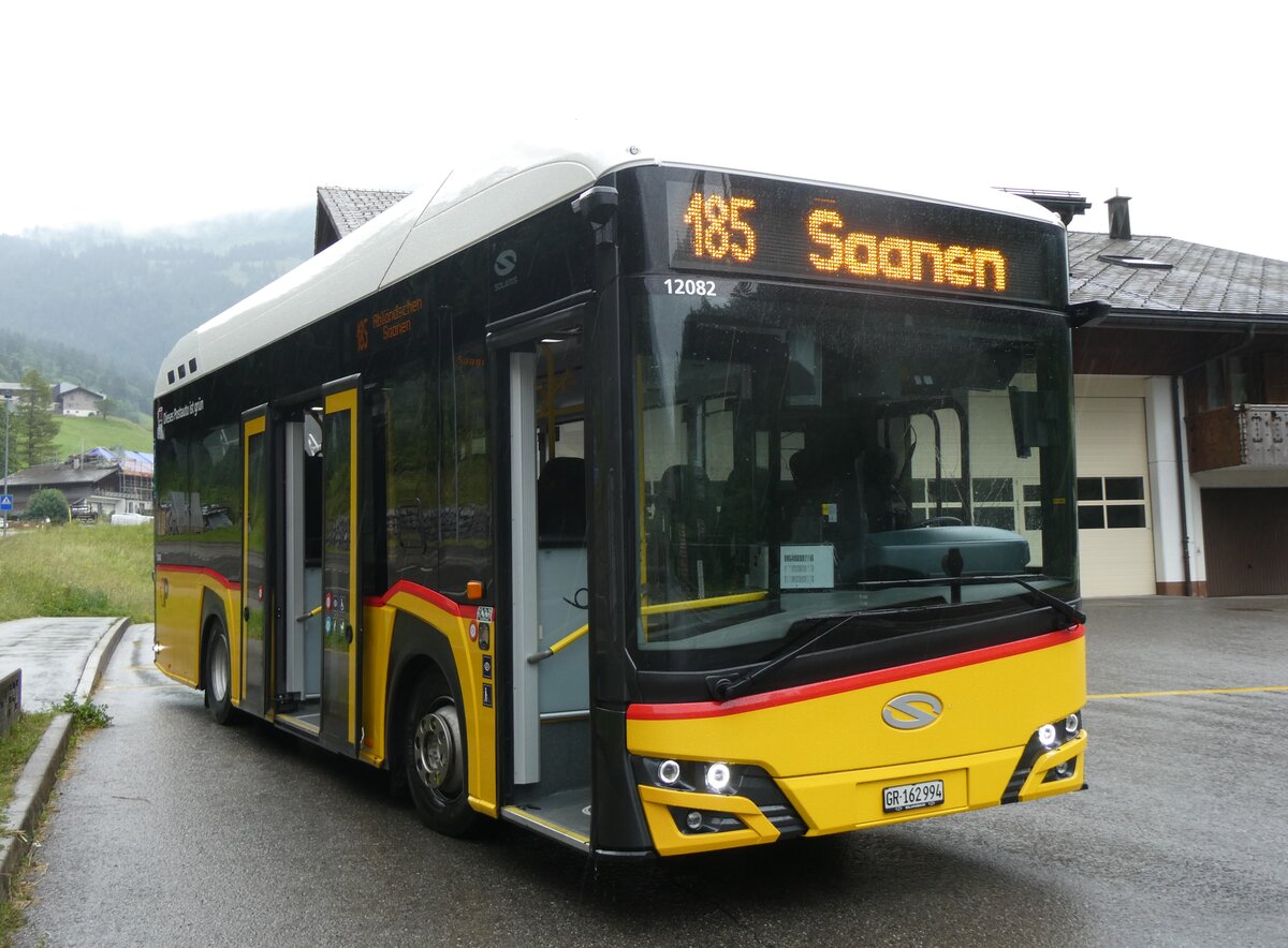 (264'358) - PostAuto Graubnden - GR 162'994/PID 12'082 - eSolaris am 6. Juli 2024 in Jaun, Bergbahnen